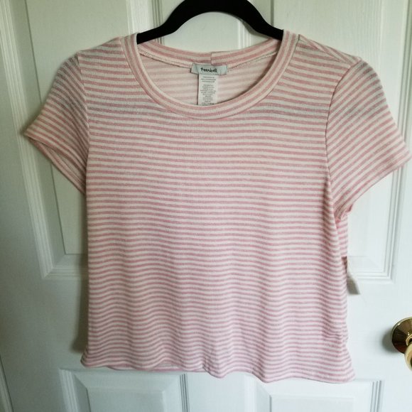 NWT lightweight cropped sweater, pink stripes, size M - Picture 1 of 3